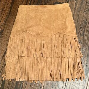 Fringed Tan Suede Skirt